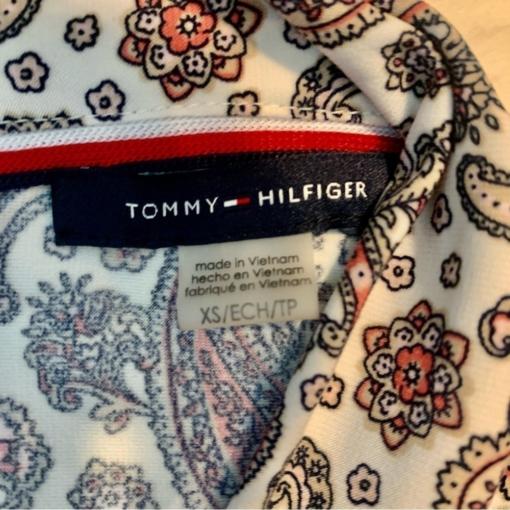 Tommy Hilfiger Tunic Top XS Sleeveless White Paisley Navy Pink Beige Stretch - Picture 9 of 13